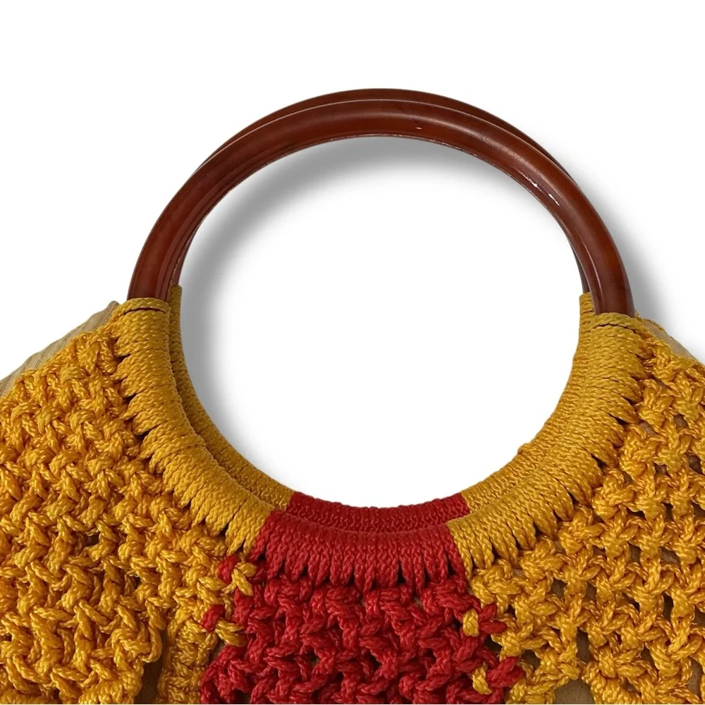 Vintage Handcrafted Yellow and Red Crochet Bag
